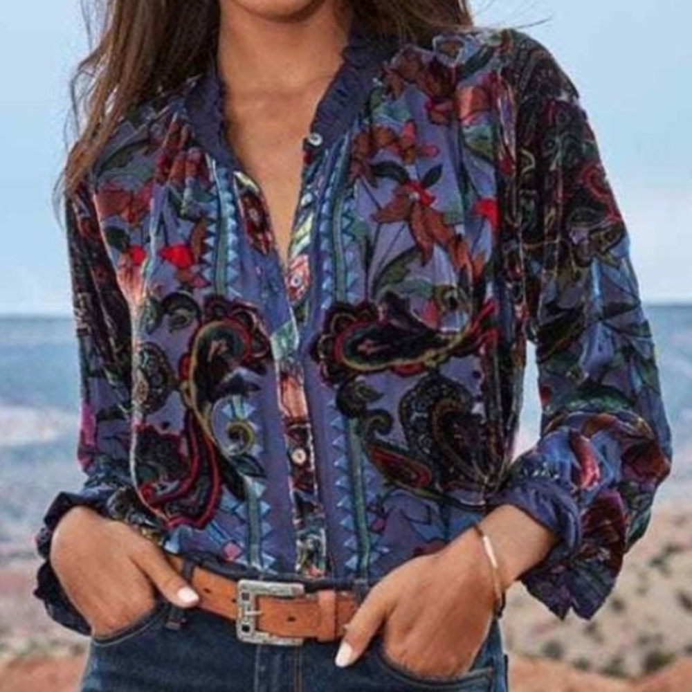 Johnny Was Clara Burnout Leda Shirt Embroidered Velvet blouse NWT - Picture 17 of 17